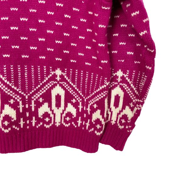 Vintage Chunky Knit Sweater Hampton Knitting Mills Olympic Pink Fair Isle Medium - Picture 6 of 7